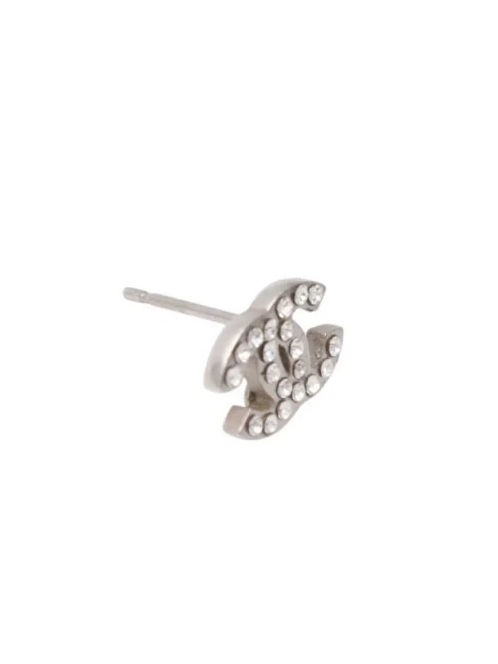 Chanel CC Logo Earrings 09 Rhinestone Metal Silver Clear
